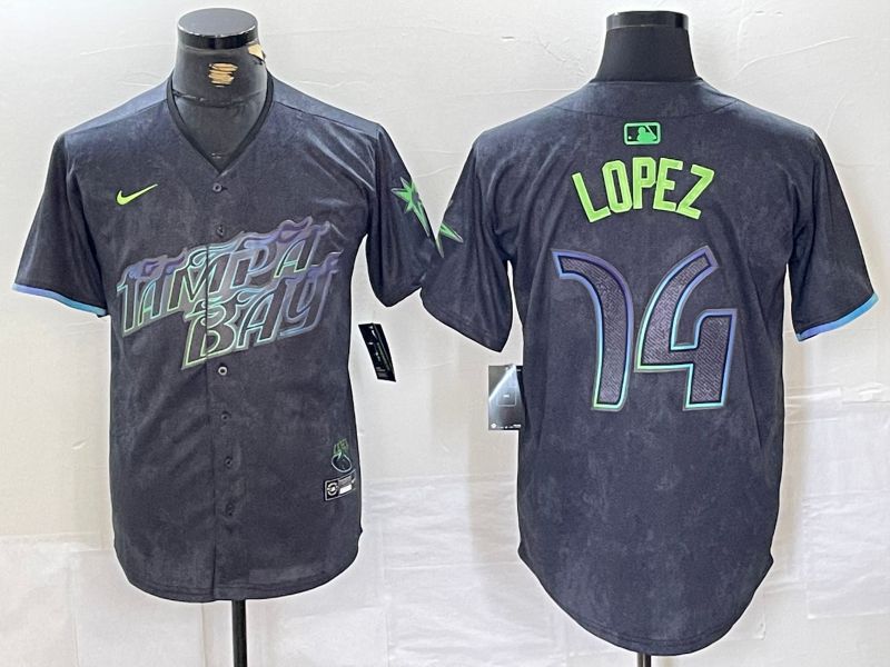 Men Tampa Bay Rays #14 Lopez Black City Edition Nike 2024 MLB Jersey style 1